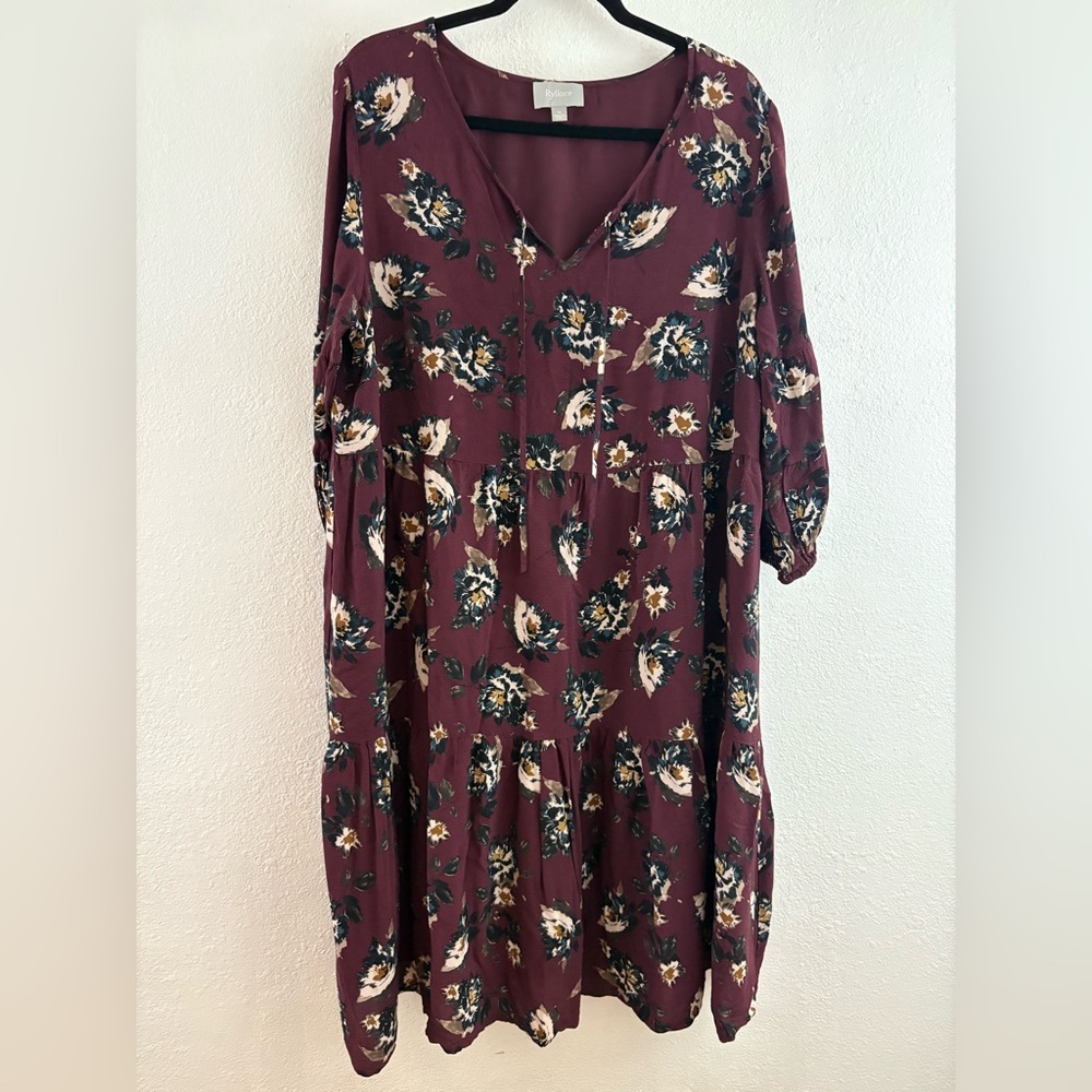 Ryllace Floral Modest Tiered Boho  long sleeve Midi Dress Plus size 16